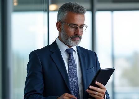 Senior financial consultant reviewing data